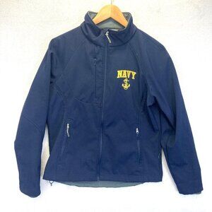 US NAVY Soft Shell Jacket Womens Medium M Fleece Full Zip Up Blue Landway